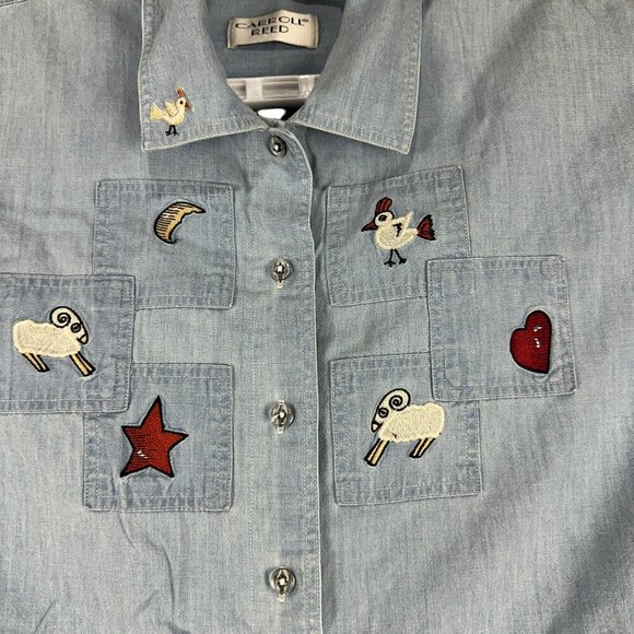 Carroll Reed Women's Embroidered Button Down Shirt Size 14 Blue - Picture 4 of 8